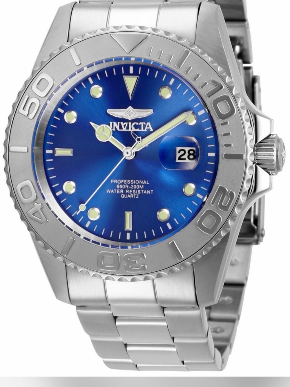 Invicta Silver Watch with Blue Sunburst Dial